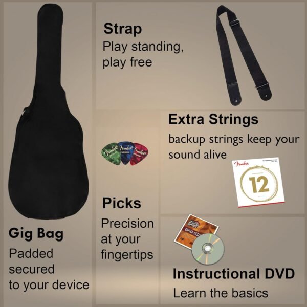 Fender Dreadnought Acoustic Guitar review natural bundle with gig bag and accessories